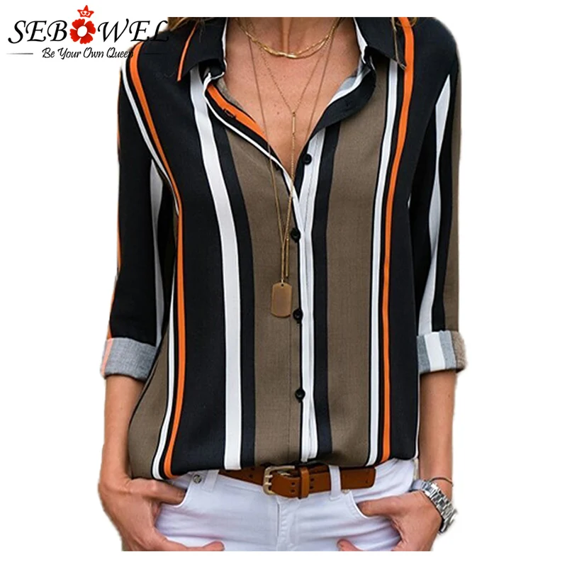 Black-Brown-Striped-Modern-Women-Shirt-LC251389-2-1 