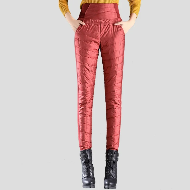 Women Down Pants Winter High Waist Skinny Elastic Pencil Pants Lady