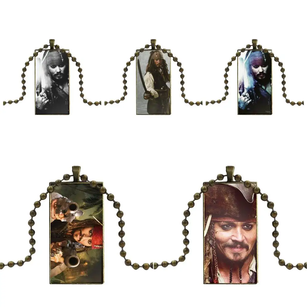 

For Kids Beads Pirates Of The Caribbean Johnny Depp Bronze Color Glass Cabochon With Rectangle Shaped Pendant Choker Necklace