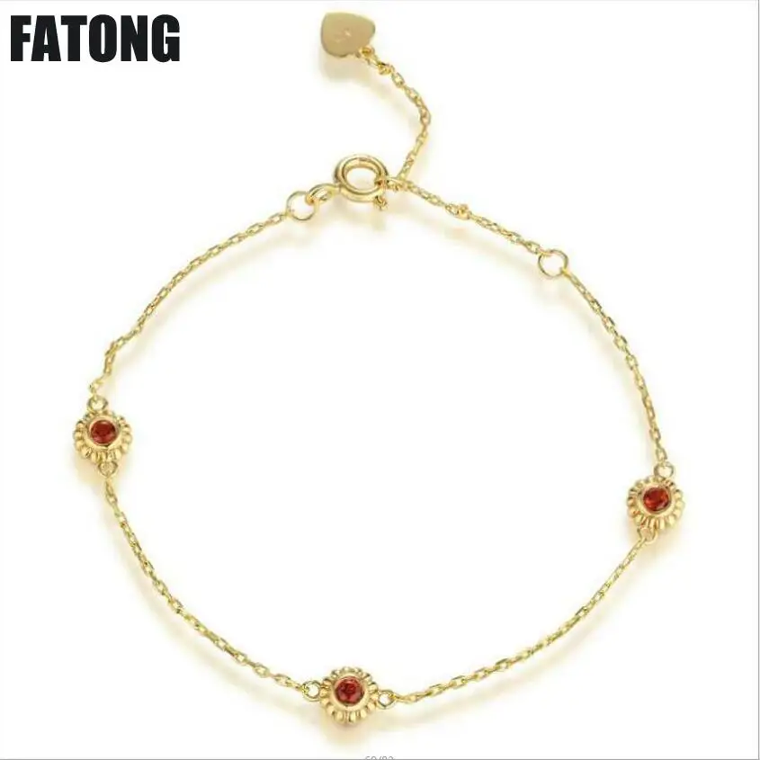 

New 925 sterling silver red garnet gemstone bracelet jewelry female J011