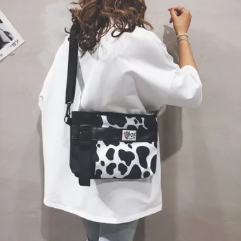 

Fashion Reusable Cow Printed Canvas Small Bag Ladies Simple Casual Shoulder Bags Quality Simple Design Crossbody Bag