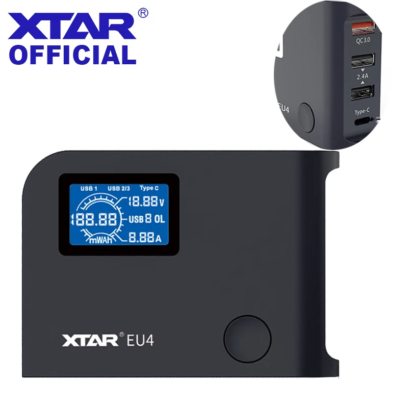 

XTAR EU4 64W Type C QC3.0 Quick Charger with LCD Screen 4 Ports USB Charger For iPhone/Samsung/Xiaomi Wall Travel Fast Charger