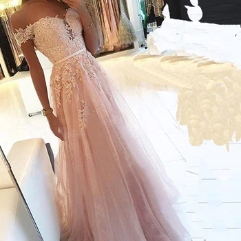 

Evening Dress 2019 Plus Size In Turkey Off the Shoulder A-Line Off-the-Shoulder Floor-Length Applique Tulle Evening Gown