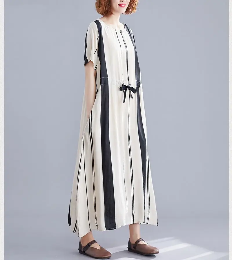 NYFS новое летнее платье свободного кроя модное удобное женское длинное платье в полоску винтажное женское платье большого размера - Цвет: picture color