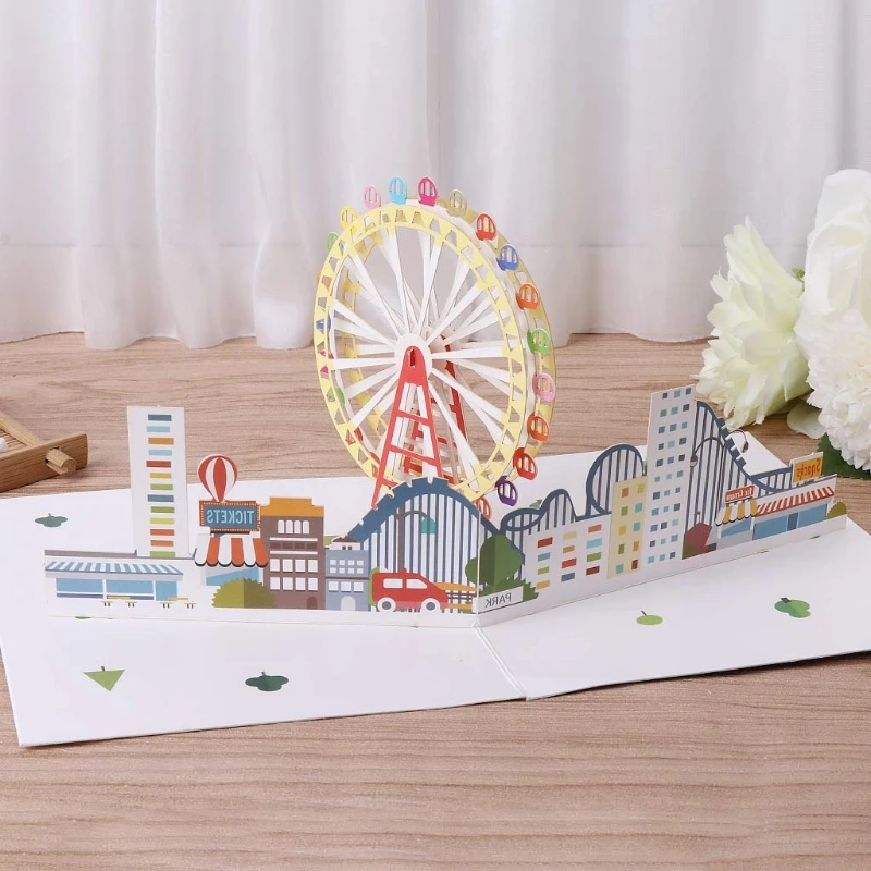  3D Pop Up Ferris Wheel Greeting Card Valentine Christmas Birthday Invitation - 32904515153