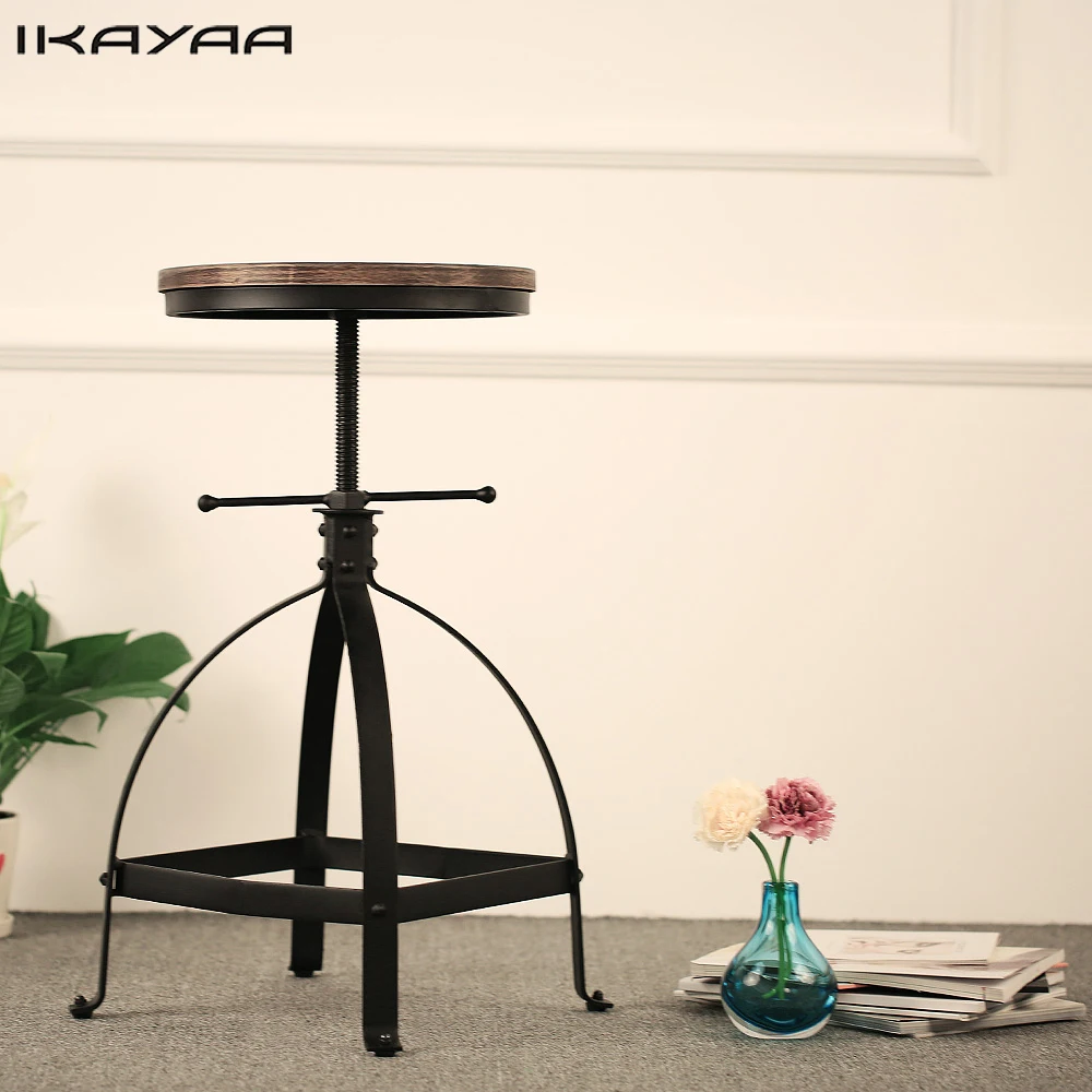 

iKayaa Industrial Style Bar Stool Adjustable Height Swivel Kitchen Dining Stool Natural Pinewood Top Barstool US FR DE Stock