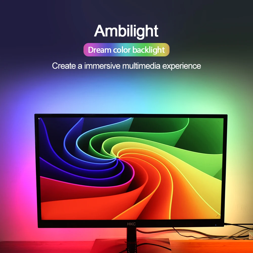 Pаспродажа Светильник Ambi tv USB Светодиодная лента светильник 5050 RGB Dream color ws2812b полоса для ТВ настольного ПК экран тыловая подсветка 1 м 2 м 3 м 4 м 5 м
