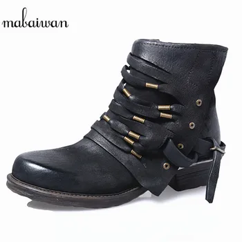 

Mabaiwan 2017 Fashion Women Shoes Square Heel Ankle Boots Zipper Genuine Leather Winter Snow Short Botas Militares Botines Mujer