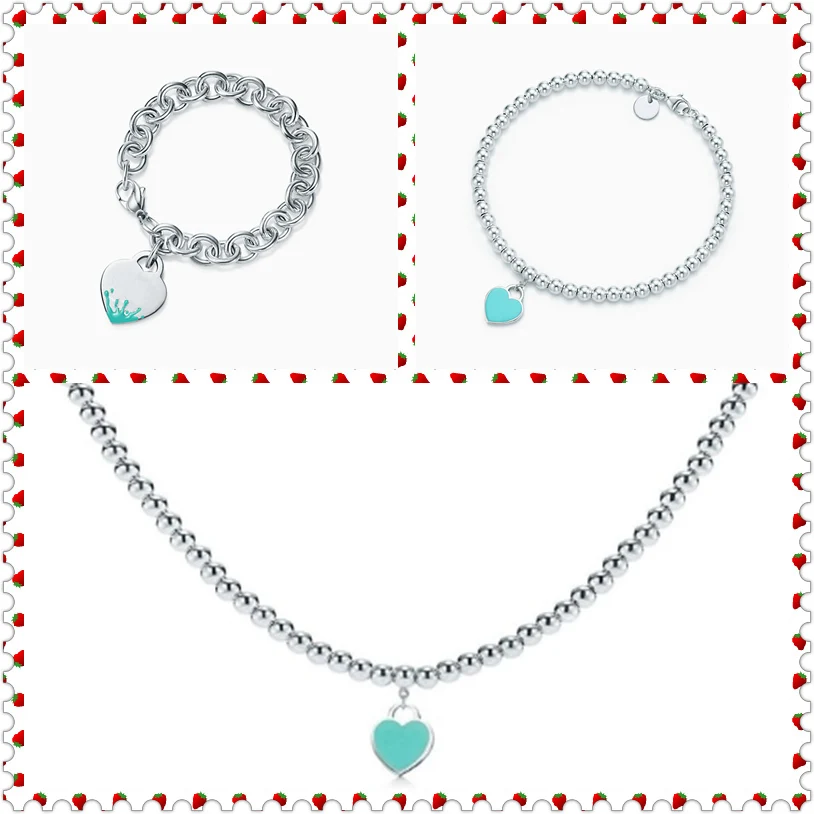 

SHINETUNG 1:1 S925 Sterling Silver Genuine TIFF Green Heart-Shaped Pendant Trendy Necklace Women Fine Romance Bracelet Jewelry