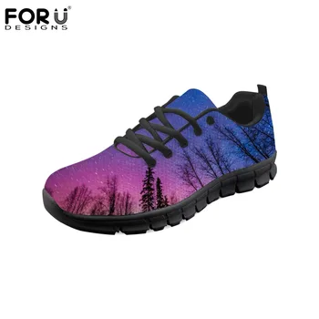 

FORUDESIGNS Flats Brand Designer Women Casual Shoes Sneakers Woman Galaxy Pattern Comfortable Breathable Mesh Shoes for Ladies