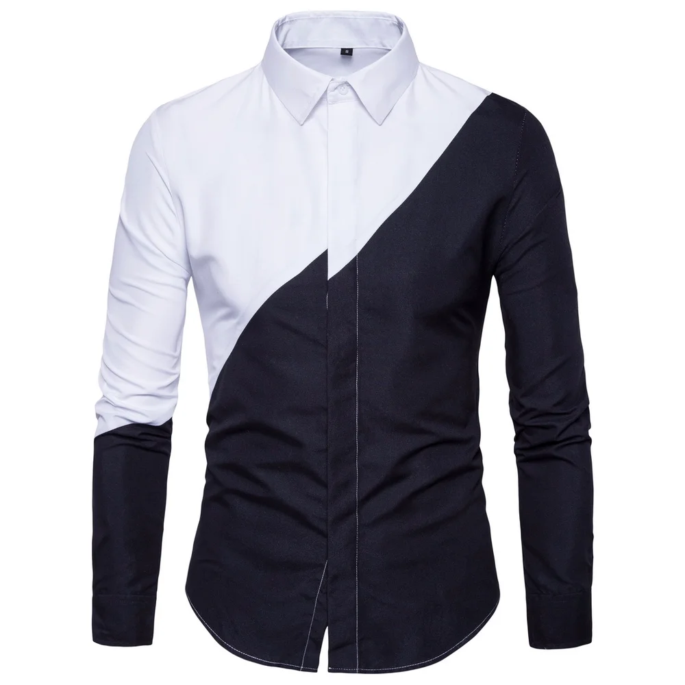 Мода черный и белый шить для мужчин с длинными рукавами рубашки для мальчиков бизнес мужчин модные рубашки мужчин's рубашка поло