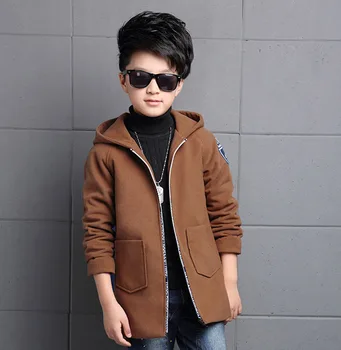 

Boys' woollen overcoat children's long coat with fleece 4-12 years old