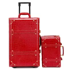 BeaSumore ретро из искусственной кожи Комплект багажных сумок на колесиках Spinner Для женщин сумки чемодан на колесах Trolley Винтаж Для женщин Cabin