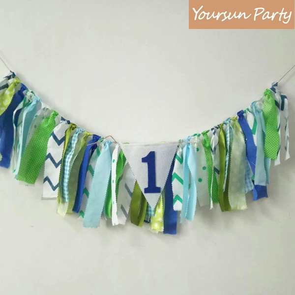 

Tropical Forest Inspired Birthday Party Highchair Buntings Baby Boy First Year Sign Banners Green And Blue Color Shade Props
