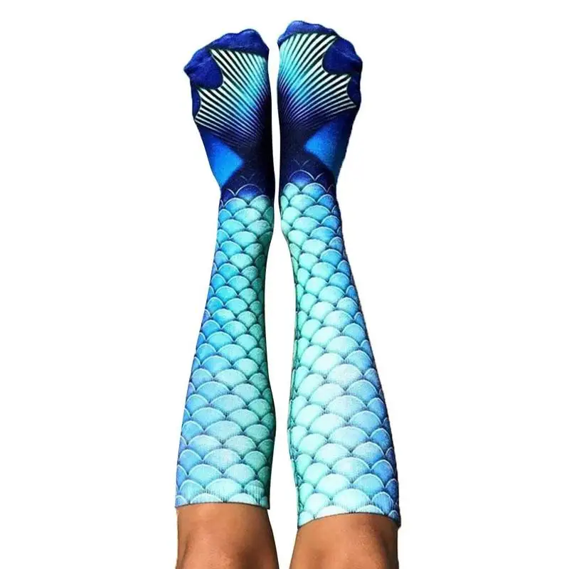 Women 3D Printed Sock Fashion Soft Summer Beach Cosplay Mermaid Unicorn Long Female Elasticity Colorful Crew Socks