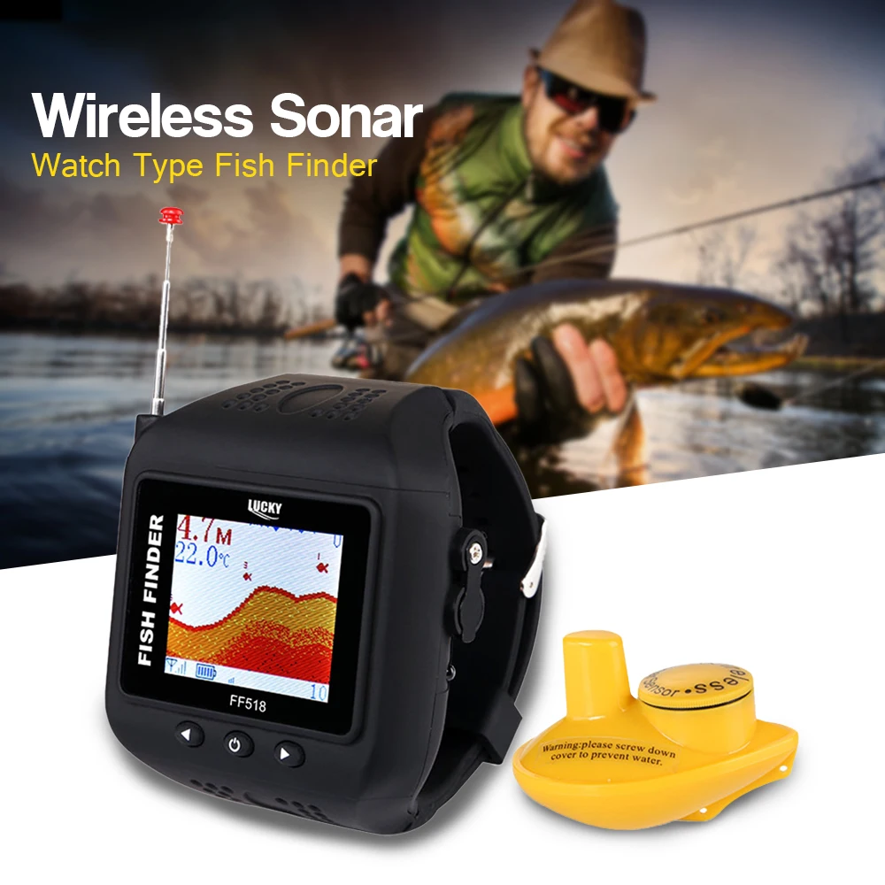 محظوظ FF518 الصيد إنذار fishfinder محمولة سونار السمك مكتشف اللاسلكية للماء مشاهدة نوع مسبار للصيد