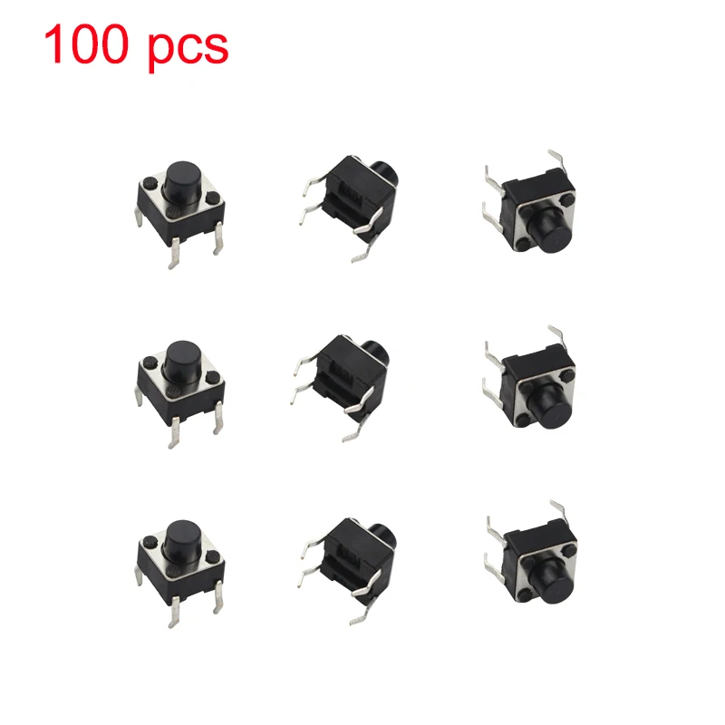

100pcs 6 x 6 x 6 mm Tactile Push Button Switch Momentary Tact DIP Through-Hole 4pin Switch Button Module for