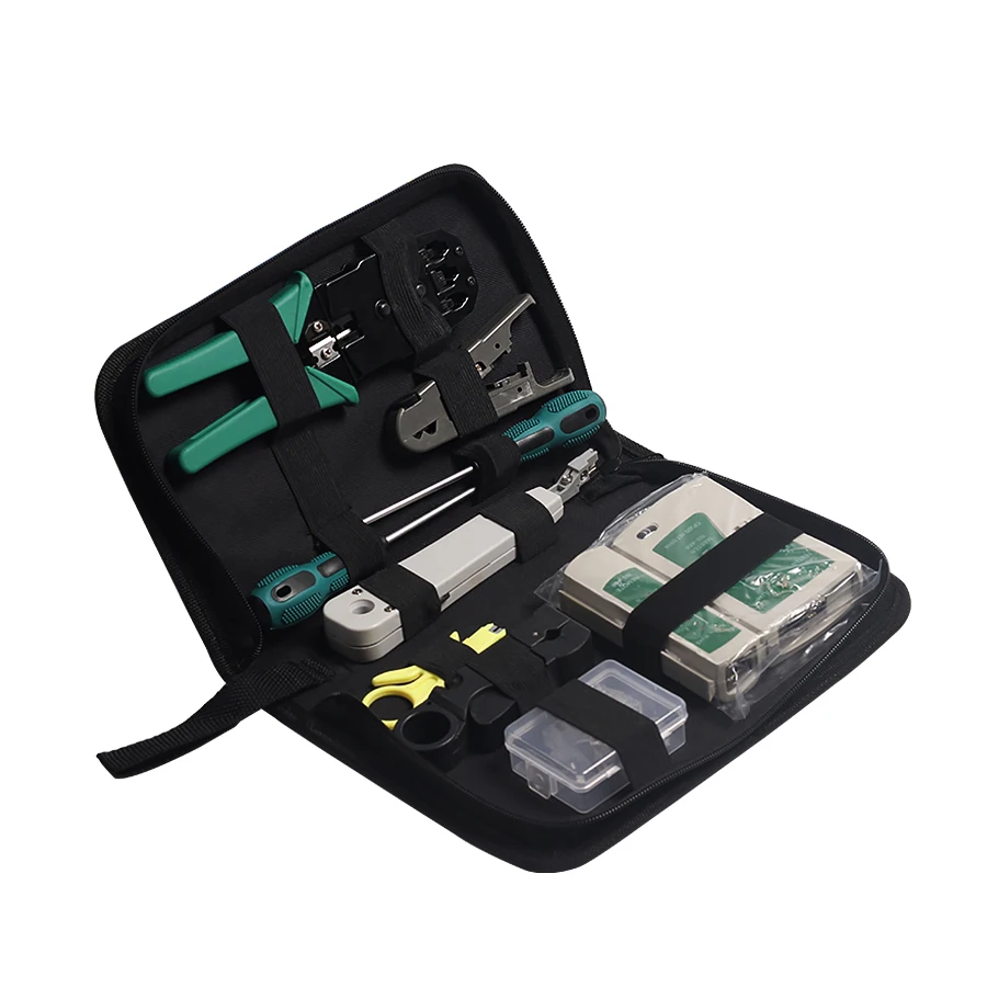 

10 Pcs/Set+Bag RJ45 RJ11 RJ12 CAT5 CAT5e Portable Lan Network Repair Tool Kit With Cable Tester And Plier Crimp Crimper Pl