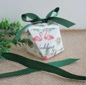 

100PCS Wedding Candy Box Diamond box wedding candy packaging European polygonal Flamingo sugar box