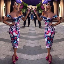Bigsweety, Сексуальные вечерние платья с открытыми плечами и коротким рукавом, обтягивающие эластичные боди с принтом, женское летнее Бандажное платье, Vestidos