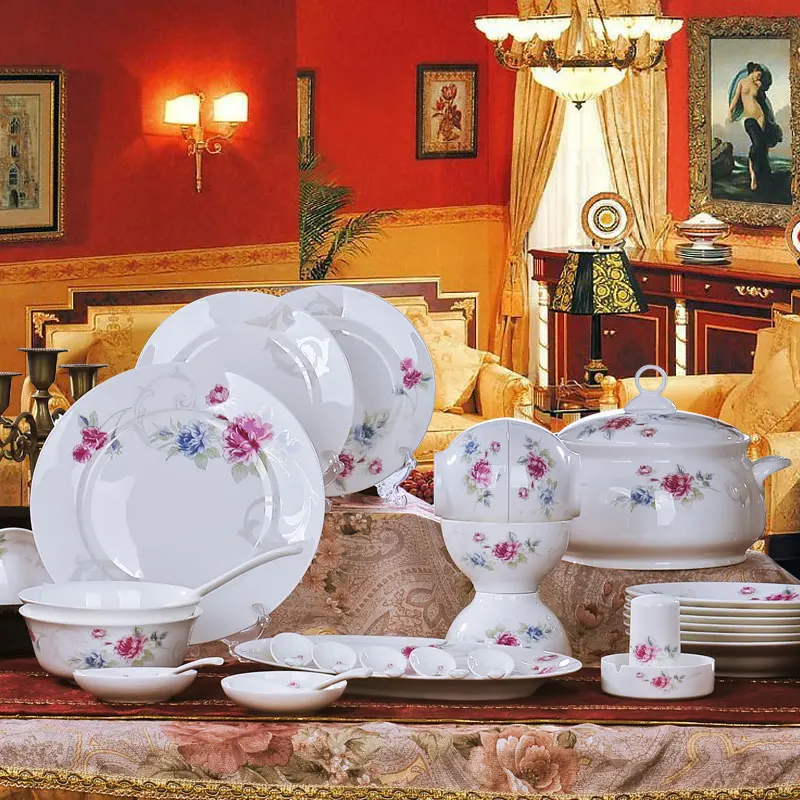 Free shipping, 56 bone china dinnerware set ceramic bowl chinese style