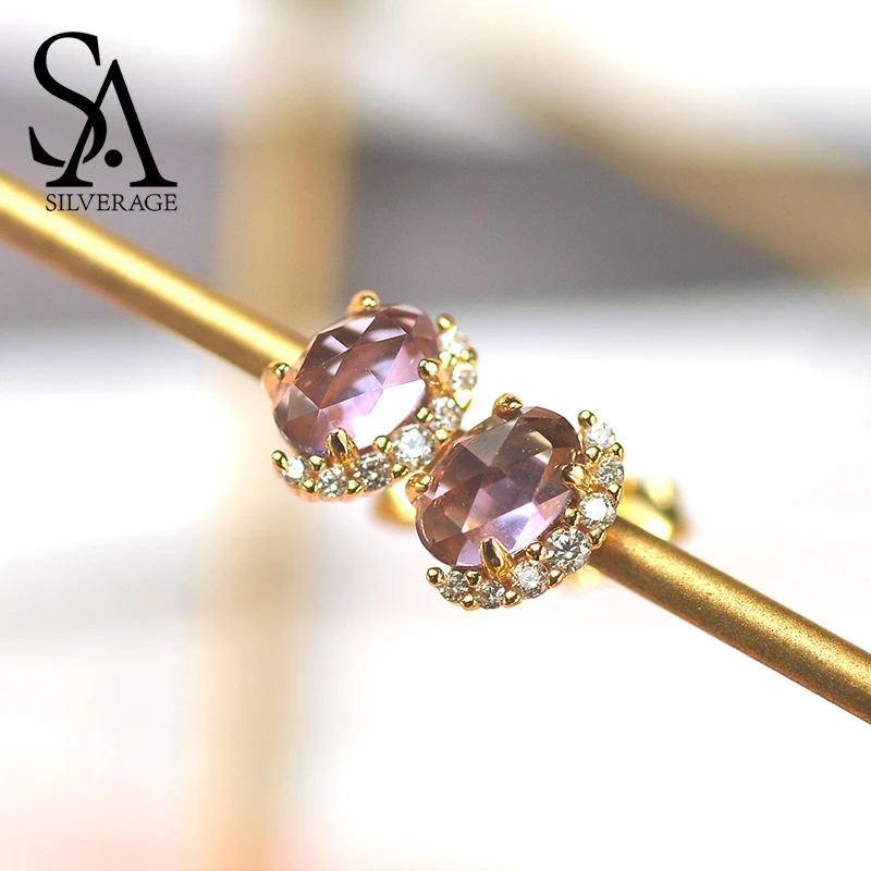 SA SILVERAGE 925 Sterling Silver Natural Amethyst Stud Earring For 