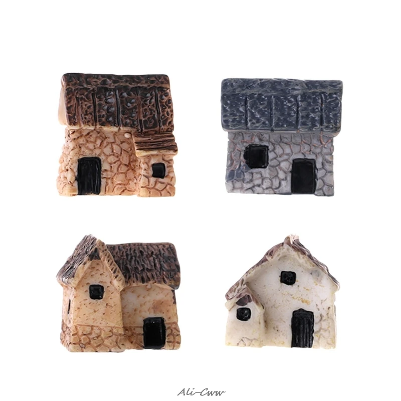 

4Pcs/Set Miniature Gardening Landscape Micro Village Stone Houses Garden Decor New For Small Decorative Gardening