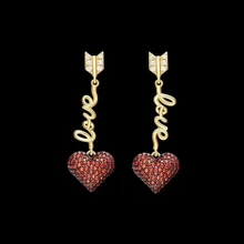 XF модные серьги-гвоздики с псевдо-золотом и красным цирконием Love Arrow для женщин, свадебные серьги Lo'v'e из чистого серебра 925 пробы, ювелирные изделия для ушей