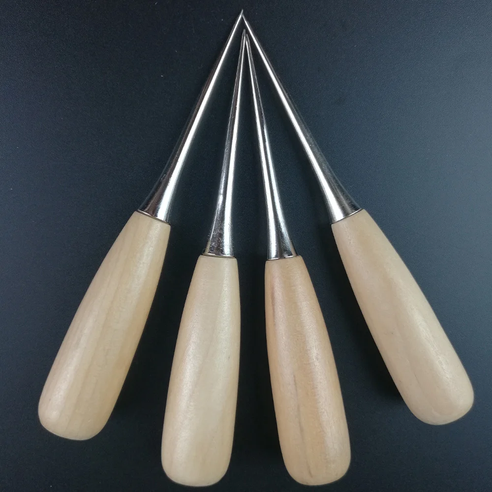 Leather Wood Handle Awl Tools for Leathercraft Stitching Sewing 5Pcs
