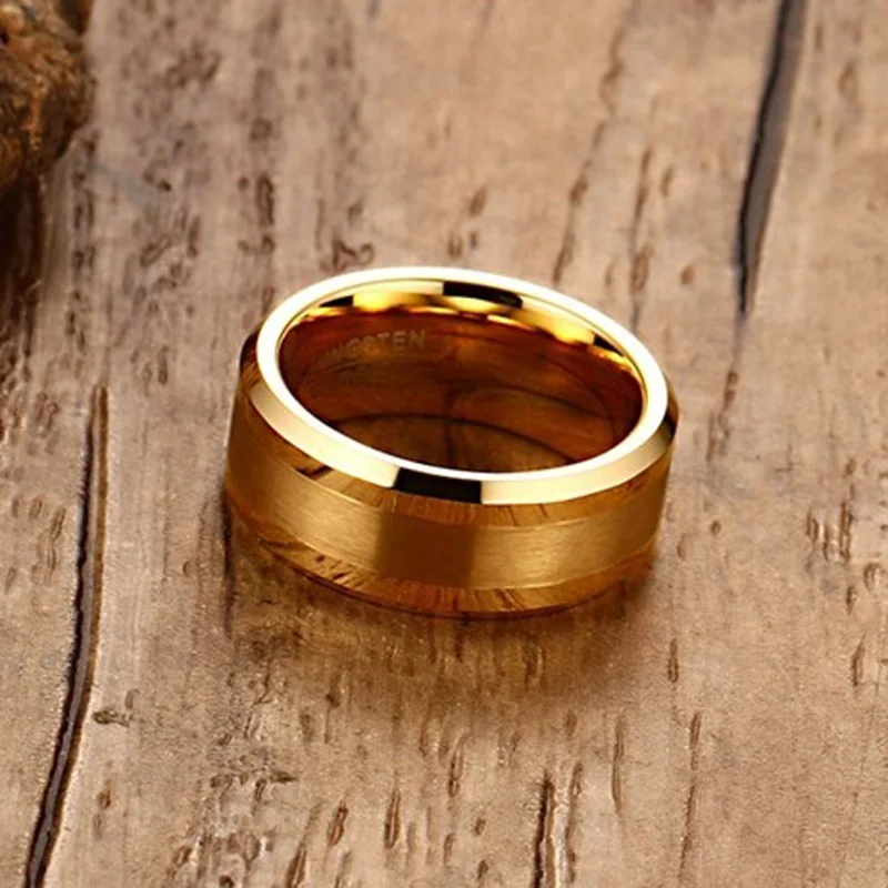 Mens Rings 8MM Tungsten Carbide Gold-color Finger Ring for Men Engagement Wedding Bands Comfort Fit Fashion Jewelry anillos anel