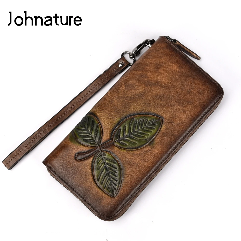 

Johnature 2019 New Vintage Leisure Clutch Genuine Leather Long Women Wallets And Purses Zipper Soft Day Clutches Hands Bags