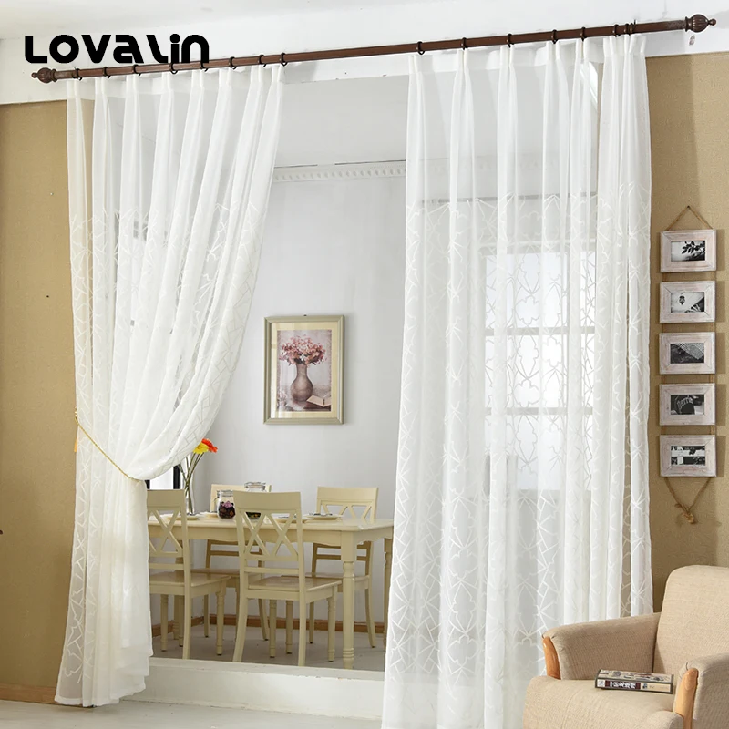 Lovalin Gauze Curtains Screen Geometric Embroidered Voile Curtain