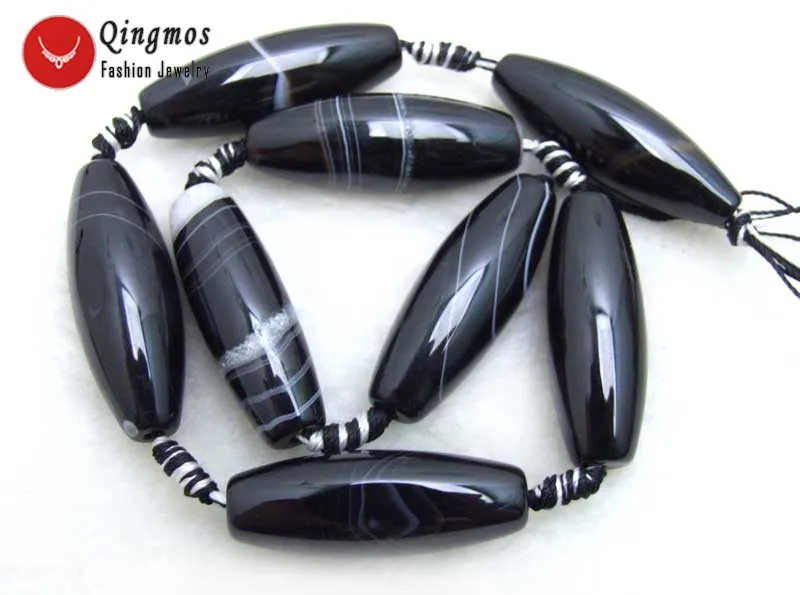 

Qingmos 10*42mm Olivary Shape Black Striped Natural Agates Loose Beads Jewelry Making DIY Necklace Bracelet Strand 15" Los668