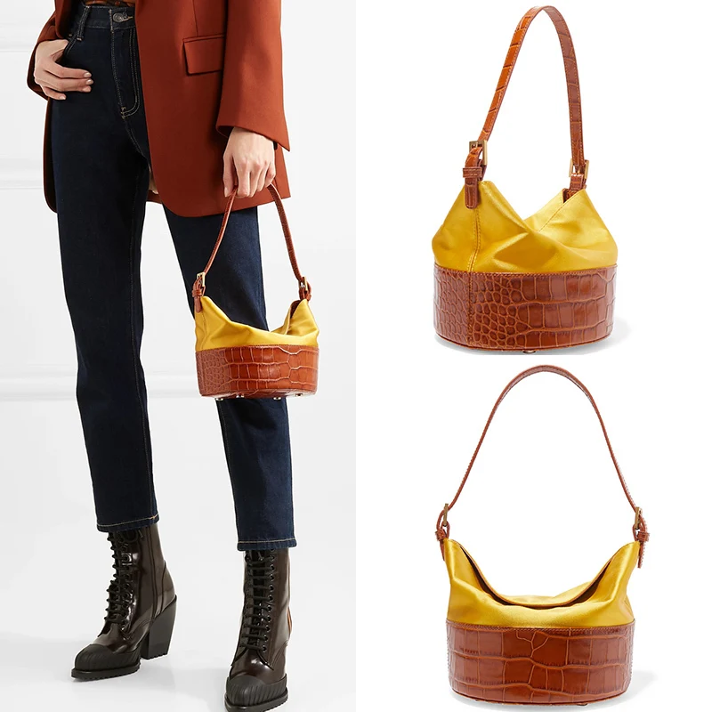 

BXX Sac / 2019 Fashion Luxury Handbags Women Designer Stitching Crocodile Pattern Bucket Packet Hit Color Shoulder Bag ZD645