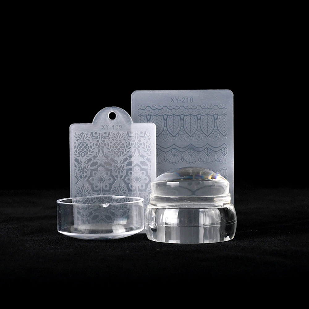 

3PCS/Set Nail Stamper Sets DIY Clear Jelly Marshmallow Silicone Head with Image Scraper Cap Steel Stamping Transfer Tools TR621