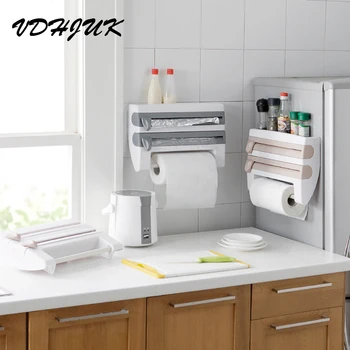 

New Three layers Plastic Wrap Dispenser Saran Wrap Cutter Cling film Storage rack kitchen Holders shelf