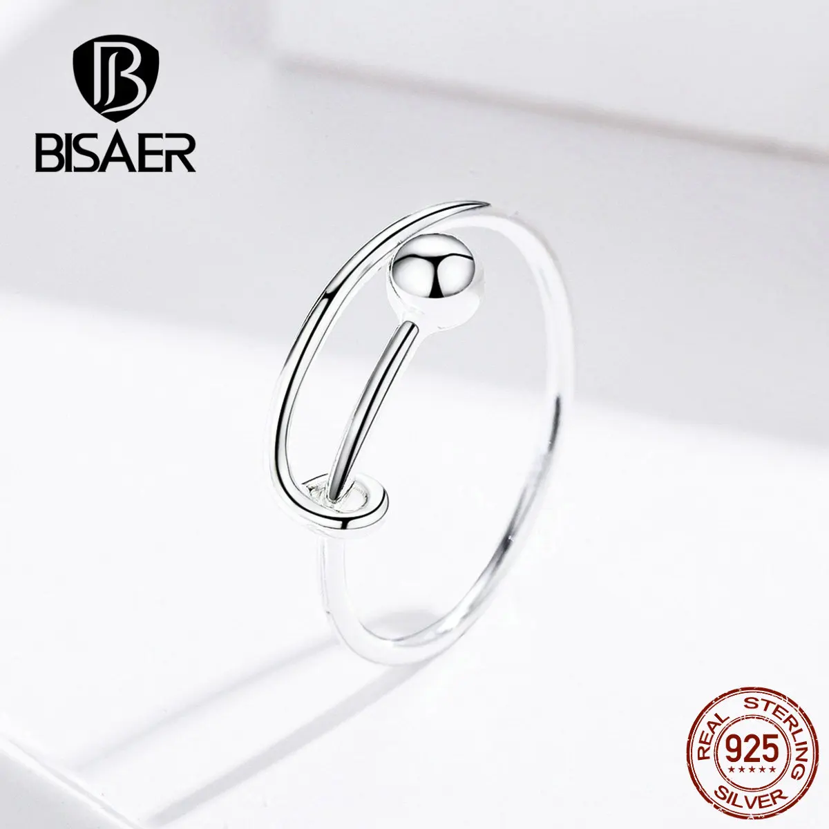 BISAER, геометрическое кольцо, 925 пробы, серебро, Круглый Круг, геометрический, женские кольца на палец, для женщин, Стерлинговое Серебро, ювелирное изделие ECR520
