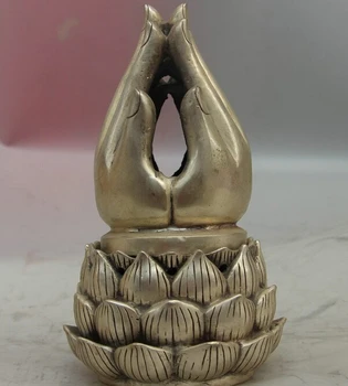 

song voge gem S1016 China Fane White Copper Silver Kwan-yin Guanyin Hand Lotus Incense Burner Censer