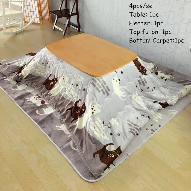 4pcs Set Solid Wood Table Kotatsu 1 2 Futon Heater 4pcs Set Solid Wood Table Kotatsu 1 2 Futon Heater Anese Style