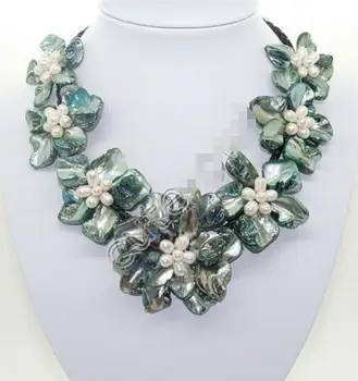 

Hot sale new Style >>>>> Green mop mother of pearl shell weave flower pendant necklace 18" jewelry hot