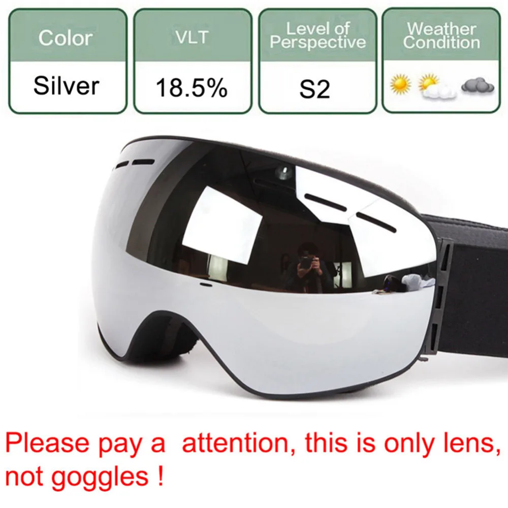 COPOZZ Double-layer Anti-glare Lenses Ski Night Vision Goggles Mask Lens Anti-fog Snowboard Winter Snow Sports Skiing Lens