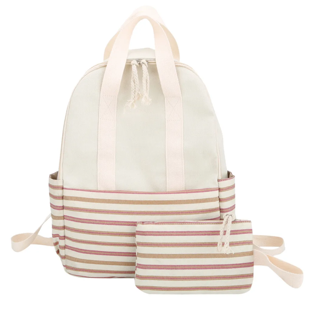 

Large Capacity Canvas Women Backpack for Teenage Girls/Boys Striped Casual School Backpack USB with Headphone Rucksack Mochila