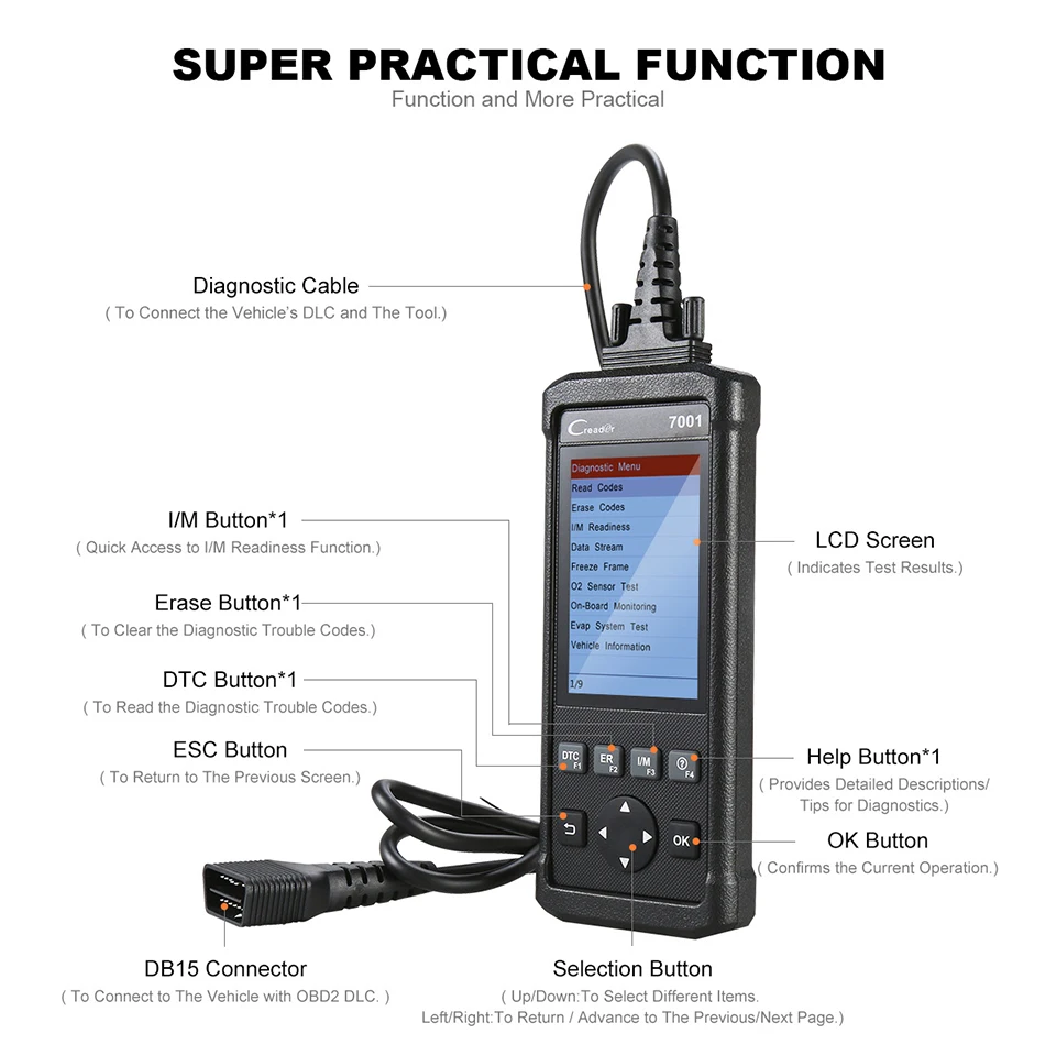 Launhc CR7001 автомобильный диагностический инструмент Creader 7001 OBDII OBD2 читатель кода сканер с сброса масла Пожизненное бесплатное обновление онлайн