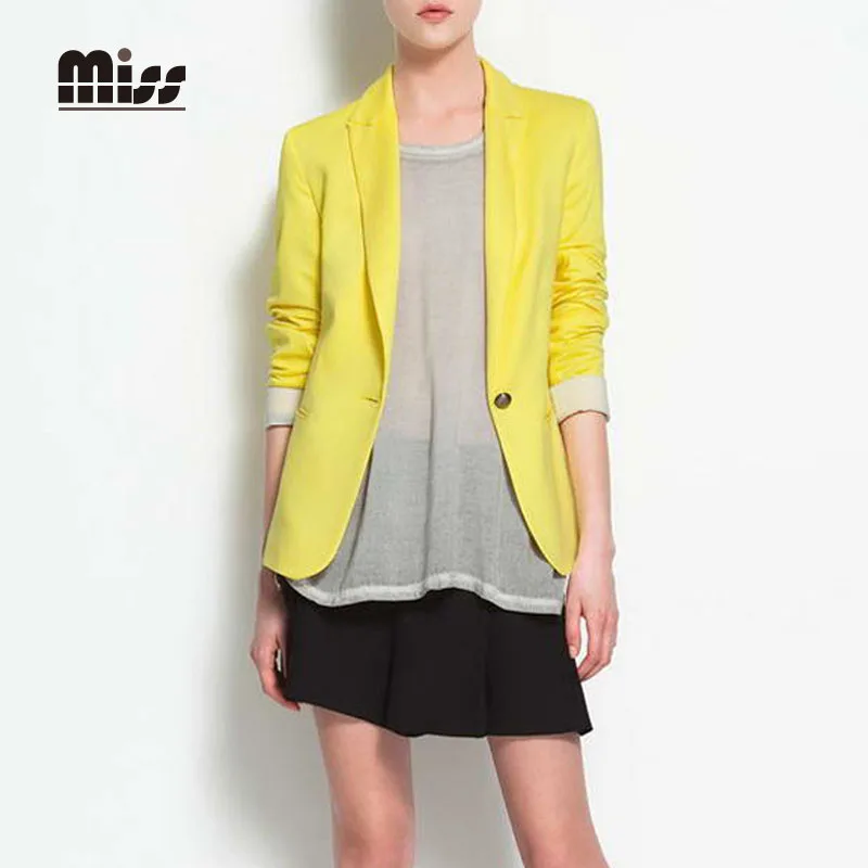 MISS XXL 2016 Spring Casual Yellow Jacket Slim Candy Color