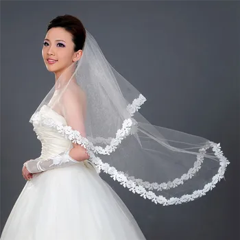 

2018 Wedding Accessories mujer White Red One-layer Bridal Veils Lace Edge Bridal Wedding Veil Veu De Noiva voile de mariee S3