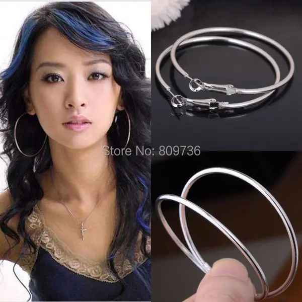 1pair New Silver Plated Round Large Huggie Loop Hoop Earrings 1pair New Silver Plated Round Large Huggie Loop Hoop Earrings For Women Party Jewelry Gift 50mm In From Accessories On