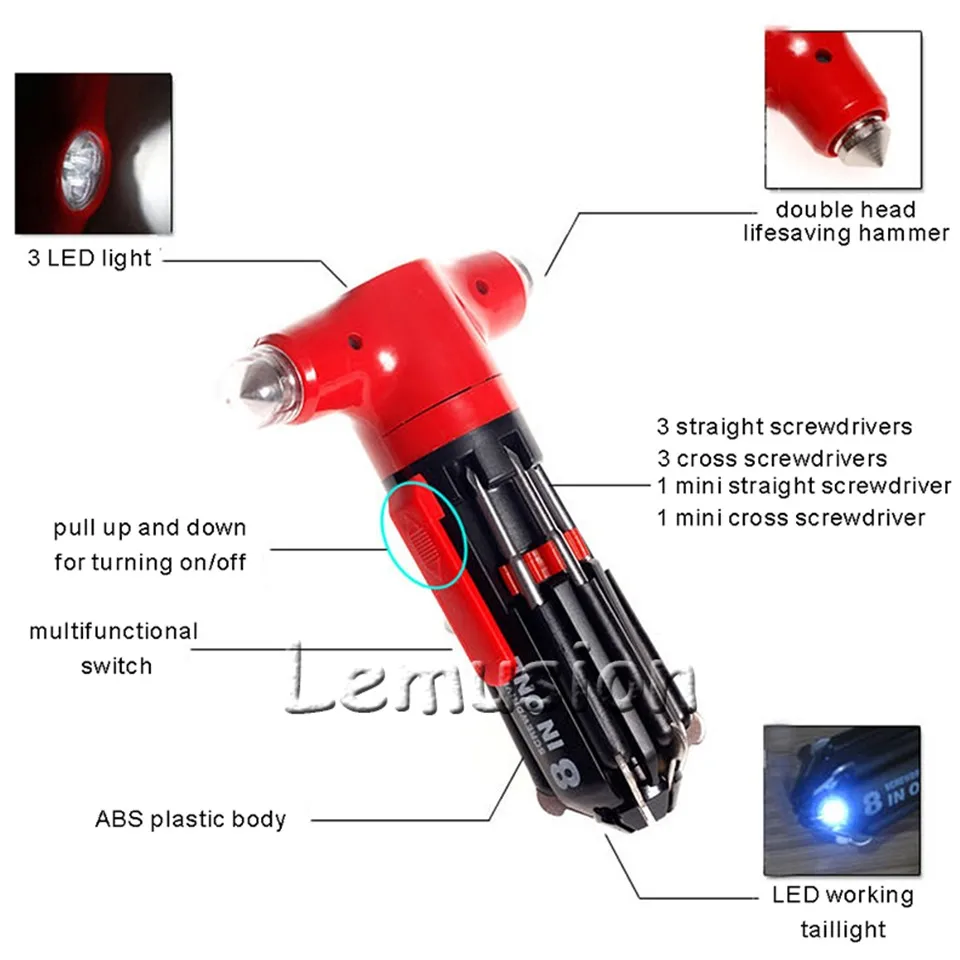 ZD 1 шт. Автомобильный многофункциональный молоток безопасности с светодиодный тюнинг для BMW e46 e39 Audi a3 VW polo Lada аксессуары аварийно-Спасательный Инструмент
