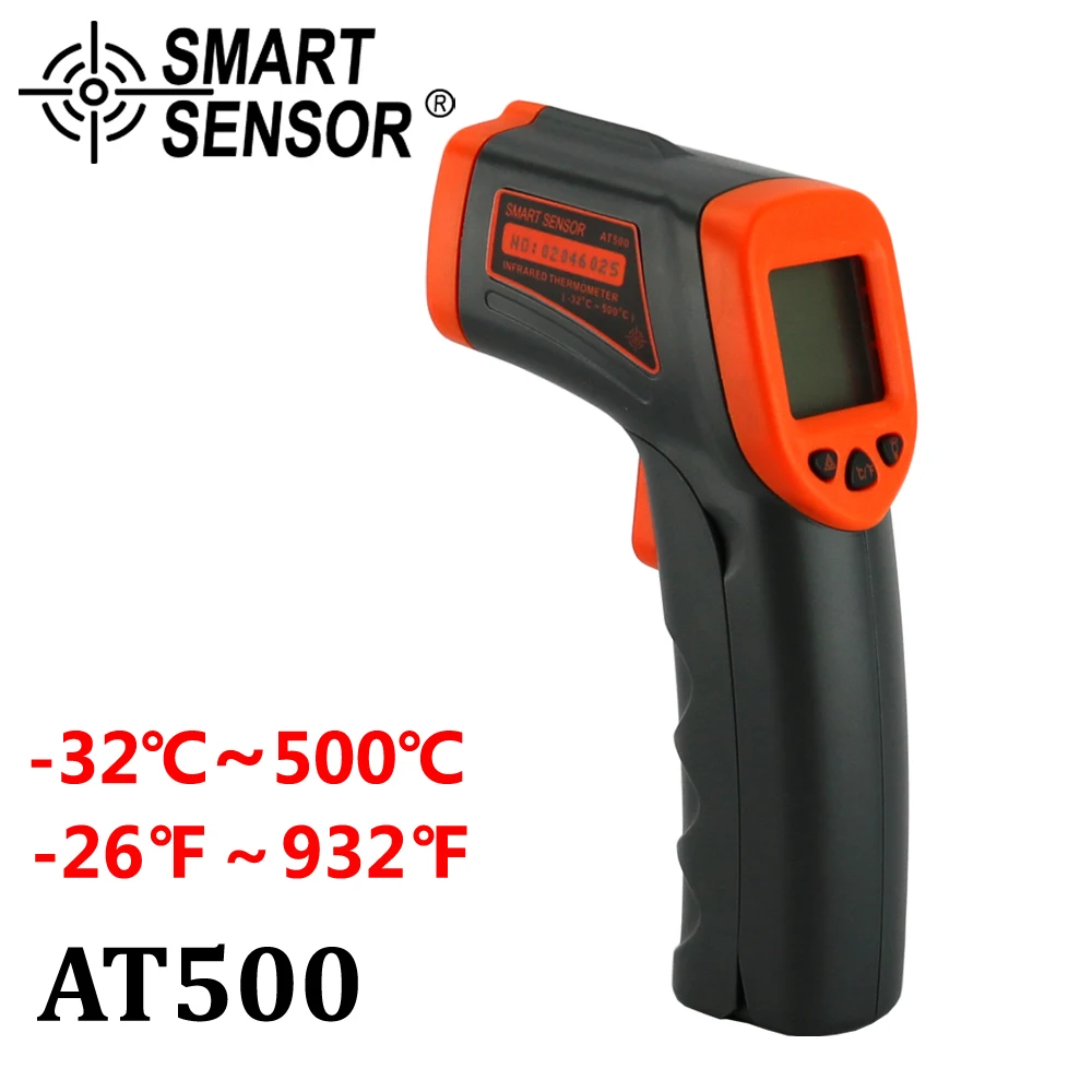 

AT500 Laser LCD Digital IR Infrared Thermometer -32 C~500 C Professional Non-contact Temperature Meter Gun For Industry Home Use