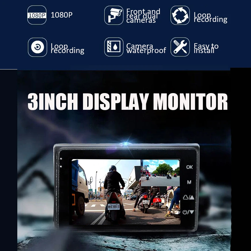 M19 Cool Motorcycle 1080P Front 720P Rear Dual Round mini Camera DVR Motor Dash Cam Special Front R