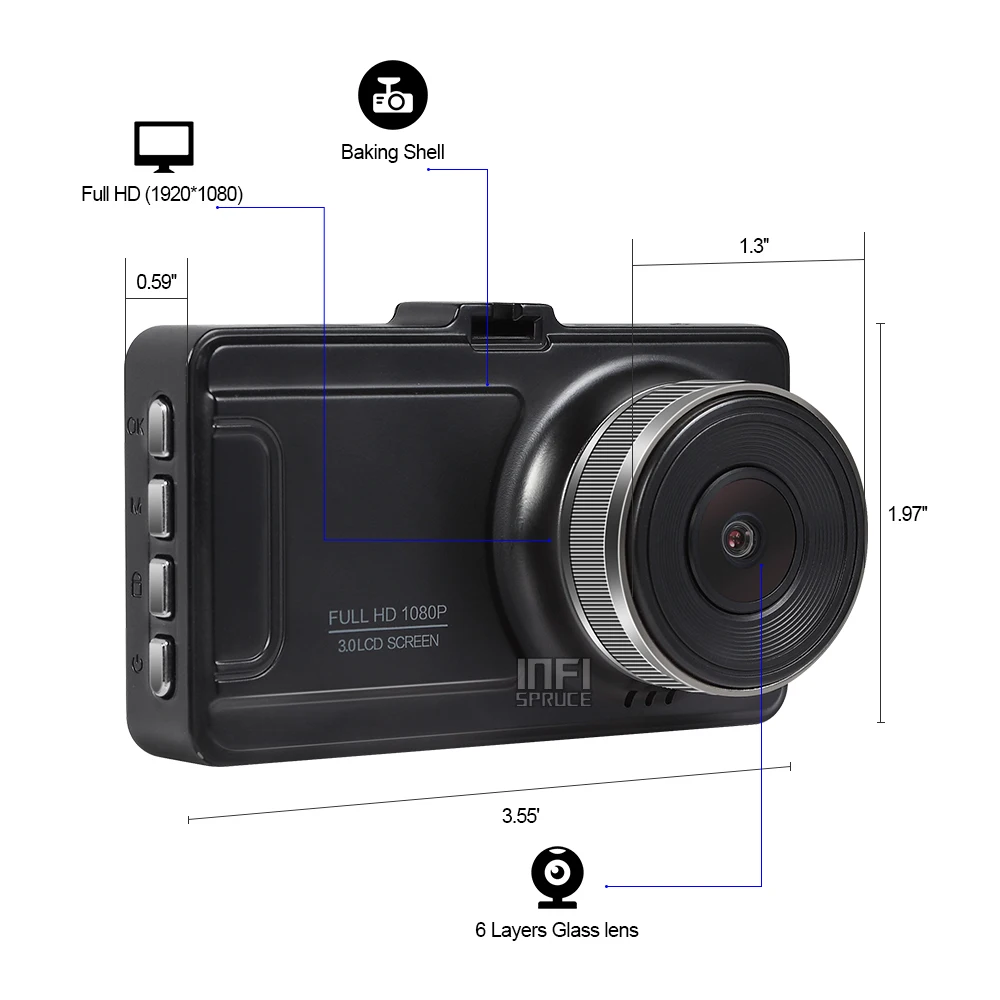 3 дюймовый Видеорегистраторы для автомобилей 1080 P FHD 170 градусов Широкий формат